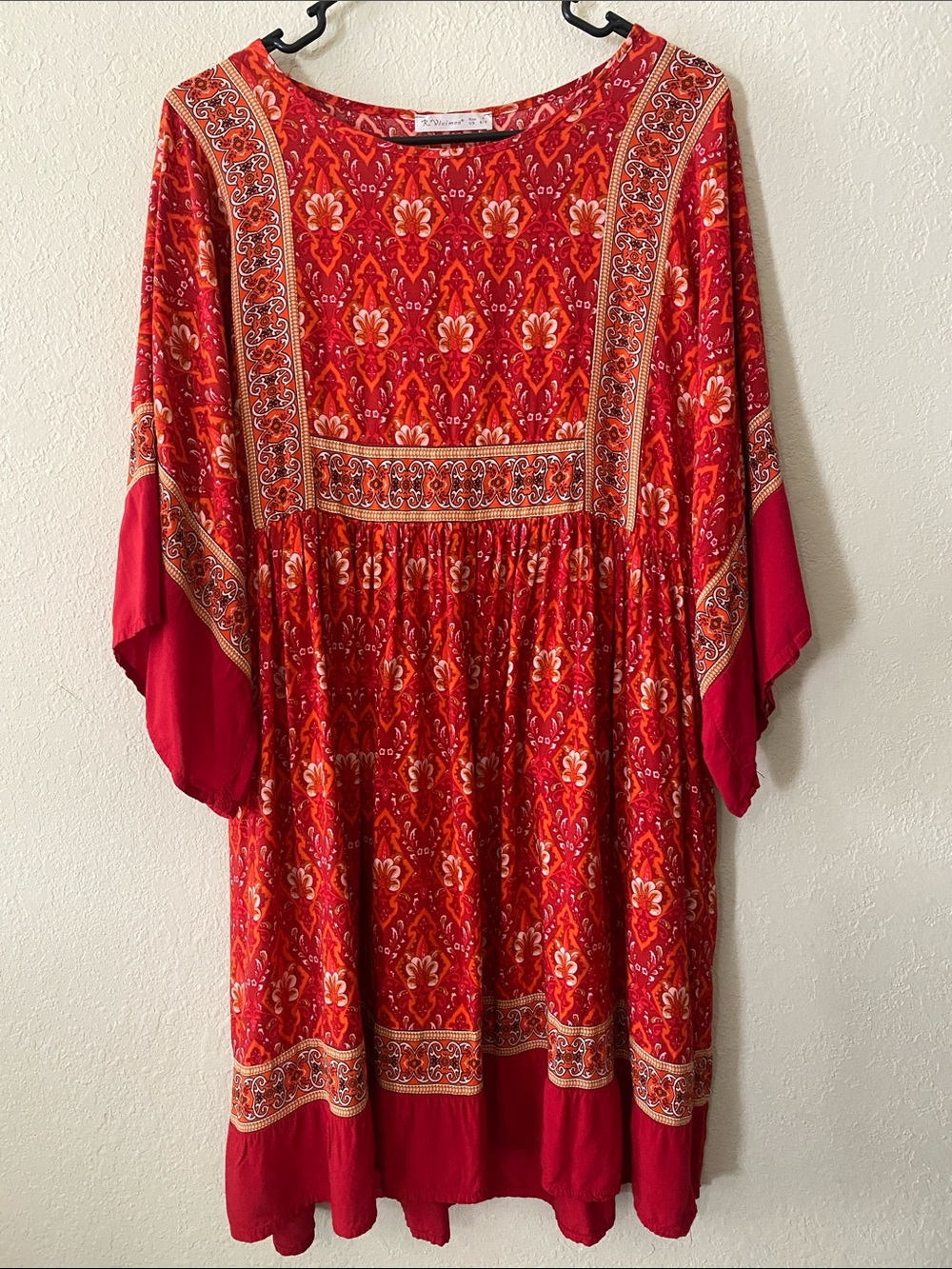 R. Vivimos Red Printed Long-Sleeve Boho Tunic Babydoll Dress - Picture 2 of 9